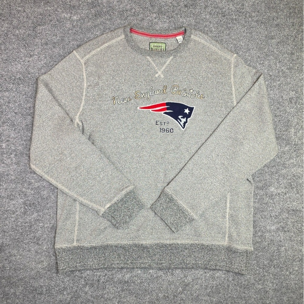 Tommy Bahama Men's Patriots Pull Over Sweater XL Gray Blue Embroidered Logo EUC